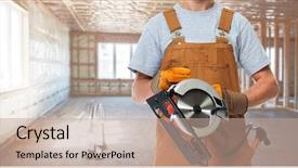  Presentation with plumbing - Beautiful PPT layouts featuring electrical plumbing - worker hands with electric saw backdrop and a  colored foreground