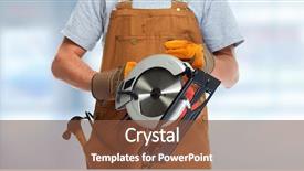  Presentation with electric - Amazing PPT theme having electrical plumbing - worker hands with electric saw backdrop and a  colored foreground