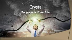  Presentation with wireless electricity - Theme consisting of electrical power transformer - determined businessman tearing electricity cable background and a dark gray colored foreground