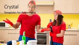  Presentation with cleaning service excel - Beautiful theme featuring electrical presentar - cleaning professional contractors working backdrop and a  colored foreground