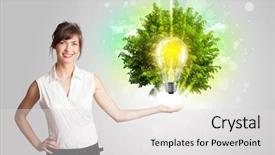  Presentation with light green - PPT theme enhanced with electrical presentar - young girl presenting idea light background and a light gray colored foreground