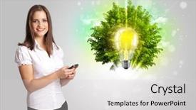  Presentation with light green - Slide set with electrical presentar - young girl presenting idea light background and a light gray colored foreground