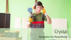  Presentation with carpenter - Amazing slide deck having electrical presentar - young man carpenter working backdrop and a  colored foreground