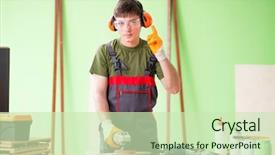  Presentation with carpenter - Theme consisting of electrical presentar - young man carpenter working background and a soft green colored foreground