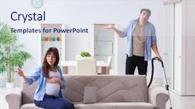  Presentation with helping man - Presentation design consisting of electrical presentaton - man helping pregnant wife background and a sky blue colored foreground