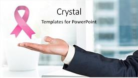  Presentation with pink ribbon breast awareness - Audience pleasing presentation theme consisting of electrical presentaton - open hand with pink ribbon backdrop and a white colored foreground