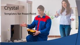  Presentation with home hazardous waste - Colorful slide set enhanced with electrical presentaton - repairman repairing tv at home backdrop and a mint green colored foreground