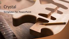  Presentation with electric guitar - Beautiful slide set featuring music prodution - electric guitar making guitar work backdrop and a tawny brown colored foreground