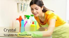  Presentation with pregnant woman cleaning - Theme consisting of electrical protection - beautiful woman in protective gloves background and a lemonade colored foreground