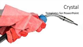  Presentation with welding - Colorful presentation design enhanced with electrical protection life - hand holding welding gun isolated backdrop and a white colored foreground