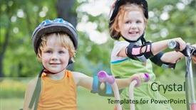  Presentation with electrical protection - Audience pleasing presentation design consisting of electrical protection life - two little scooterists in park backdrop and a mint green colored foreground