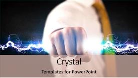  Presentation with holding hands - PPT theme with man holding electricity light bolt background and a  colored foreground