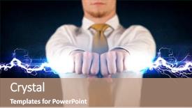  Presentation with holding hands - Colorful slide deck enhanced with man holding electricity light bolt backdrop and a  colored foreground