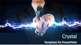  Presentation with electricity - Beautiful slide set featuring business man holding electricity light backdrop and a ocean colored foreground