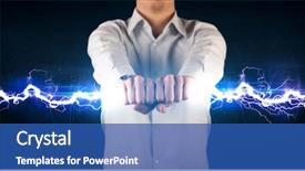  Presentation with electricity - Presentation design enhanced with man holding electricity light bolt background and a  colored foreground