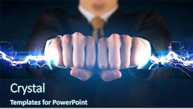  Presentation with electrical electricity atom - Cool new slide deck with lightening thunder - business man holding electricity light backdrop and a  colored foreground