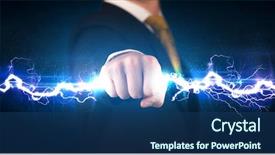  Presentation with electricity - Audience pleasing presentation consisting of business man holding electricity light backdrop and a ocean colored foreground