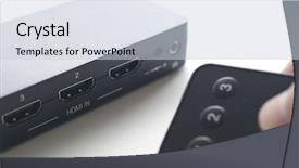  Presentation with hand holding colorful brain sketch - Colorful presentation theme enhanced with electrical relays - hand holding remote control backdrop and a  colored foreground