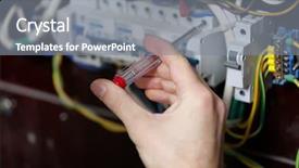  Presentation with electrician - Theme enhanced with electrical relays - hand of electrician at work background and a gray colored foreground