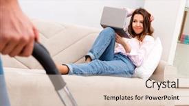  Presentation with cleaning - PPT theme consisting of electrical separation - young family doing cleaning background and a lemonade colored foreground