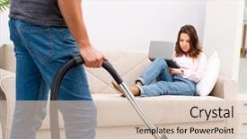 Presentation with home cleaning service - Beautiful PPT layouts featuring electrical separation - young family doing cleaning backdrop and a soft green colored foreground
