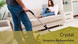  Presentation with home cleaning service - Presentation theme enhanced with electrical separation - young family doing cleaning background and a gold colored foreground