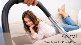  Presentation with cleaning - Slides consisting of electrical separation - young family doing cleaning background and a soft green colored foreground