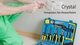  Presentation with electrician - Colorful theme enhanced with electrical service - electrician repairman working backdrop and a soft green colored foreground
