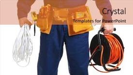  Presentation with electrician - Cool new slides with electrical service - electrician with special tools backdrop and a gold colored foreground