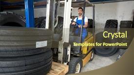  Presentation with electrical car - Slide deck having electrical service - large modern garage with forklifts background and a tawny brown colored foreground