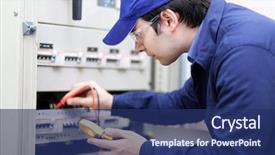  Presentation with electrician - Slide set featuring electrical service - portrait of an electrician background and a navy blue colored foreground