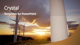  Presentation with electric distribution substation power - Slide deck featuring electrical station - windmills for electric power production background and a violet colored foreground