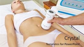  Presentation with stomach - PPT layouts consisting of electrical stimulation - woman receiving electric massage background and a coral colored foreground