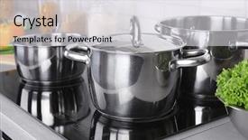  Presentation with cooking utensils - Audience pleasing theme consisting of electrical study - utensils for cooking classes backdrop and a light gray colored foreground