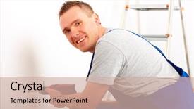  Presentation with drilling - Amazing presentation theme having electrical subcontractor - cheerful man working drilling hole backdrop and a  colored foreground