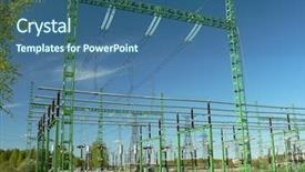 Presentation with high voltage - PPT theme featuring electrical subs - high voltage electricity substation background and a ocean colored foreground