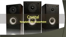  Presentation with speaker - Slides consisting of electrical subs - three stereo speaker on white background and a tawny brown colored foreground