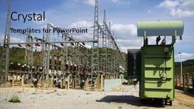  Presentation with transformer power - Slides consisting of electrical substations - high tension wires and transformer background and a light blue colored foreground