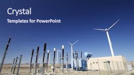  Presentation with high voltage - Presentation having electrical substations - high voltage substation and windmills background and a ocean colored foreground