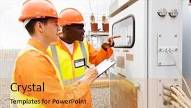  Presentation with readings - Audience pleasing slide deck consisting of electrical substations - two industrial electricians taking machine backdrop and a yellow colored foreground