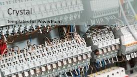  Presentation with electrical transformers - Amazing PPT theme having electrical supplies backdrop and a light gray colored foreground