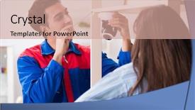  Presentation with electrical surveillance cctv security camera - Presentation design having client getting securty camera installed background and a coral colored foreground