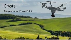  Presentation with camera drone - Slide set consisting of aerial surveillance - flying drone with camera background and a light gray colored foreground