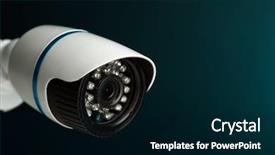  Presentation with cctv camera - Presentation design featuring cctv camera on blue background background and a  colored foreground