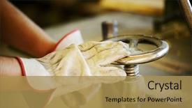  Presentation with leather craft work table - PPT theme with electrical switch gear - craft worker working in workshop background and a yellow colored foreground