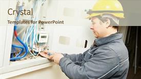  Presentation with fuse - Presentation theme featuring electrical switchboards - electrician connecting electricity counter meter background and a cream colored foreground