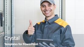  Presentation with electrician - Amazing theme having electrical switchboards - portrait of an electrician backdrop and a  colored foreground