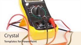  Presentation with digital multimeter - Cool new slide set with electrical testing - digital yellow multimeter backdrop and a  colored foreground