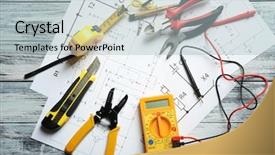  Presentation with electrical electronic - Audience pleasing PPT theme consisting of electronic table plans - different electrical tools and circuit backdrop and a lemonade colored foreground