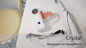  Presentation with jaw - Slide deck featuring electrical toothbrush model of human background and a light gray colored foreground